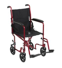 Foldable Transport Wheelchair w/ Hand Brakes, 4 Wheels, Red/Black