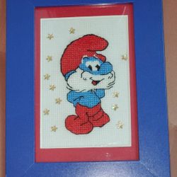 Papa SMURF Custom Handmade, Matted  With Accenting Frame