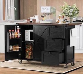 Black Rolling Kitchen Island with Storage