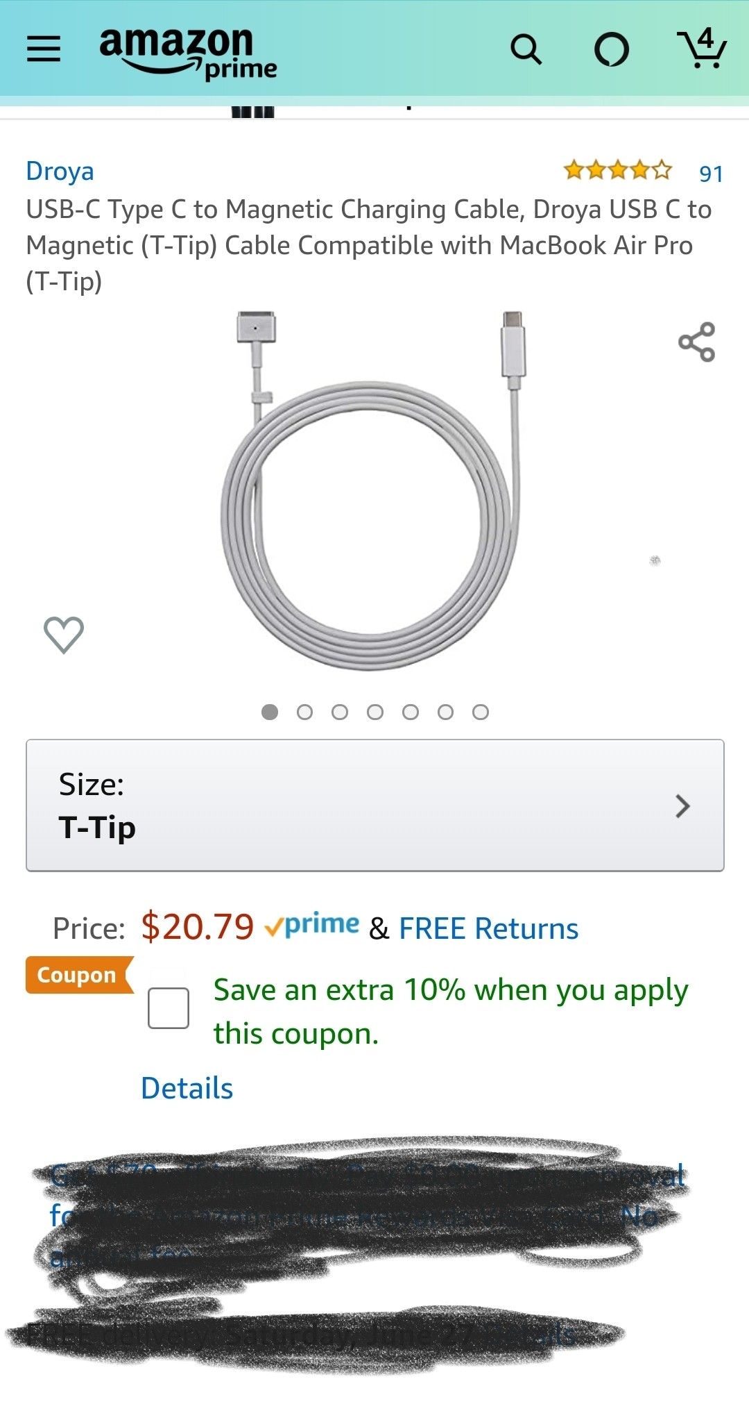 USB-C Type C to Magnetic Charging Cable