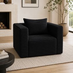 Modern Corduroy Floor Lounge Chair with Pillow, No Assembly Required, Black