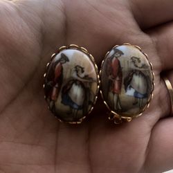 Vintage Painted Porcelain Earrings 
