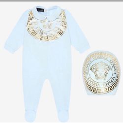 Young Versace baby newborn designer romper/bib baby grow gift set