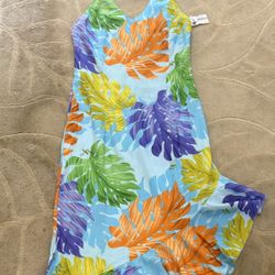 Pacific Legend Tropical Flowers Blue Cotton Hawaiian Ruffle Long Muumuu Dress S