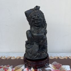 19th Century Southern Asian(Balinese or Indian) Hand-Carved Wooden Mythology Figure Statue w/Wooden Stand