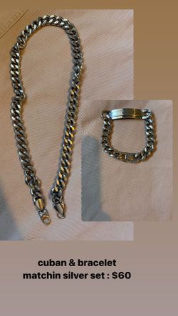 Matching Cuban & Bracelet (Silver)
