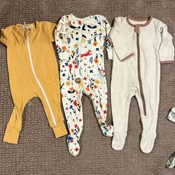 Set of 3 organic cotton infant footies - 3-6 months