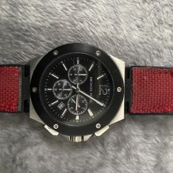 Michael Kors Lennox Chronograph Black and Red Nylon Mens Watch