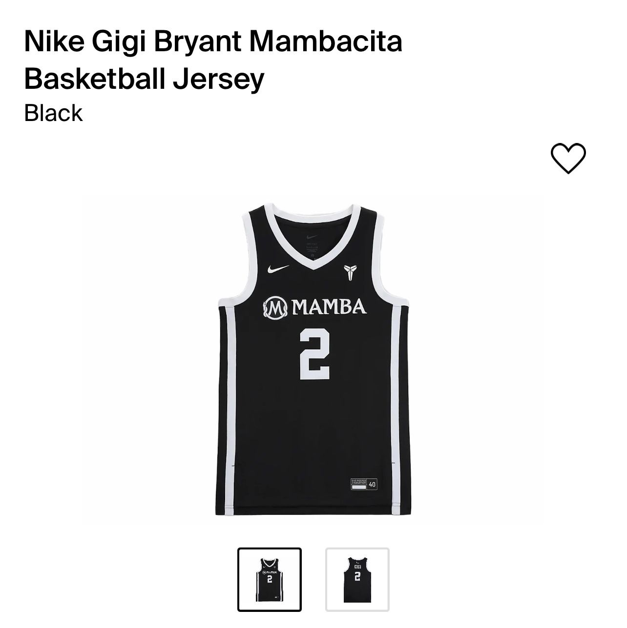 Nike Gigi Bryant Mambacita Basketball Jersey (Black XL)