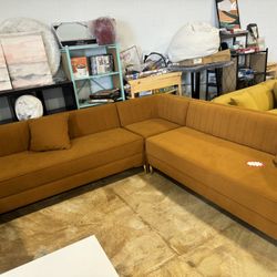 Kendra Cognac Velvet Symmetrical Corner Sofa