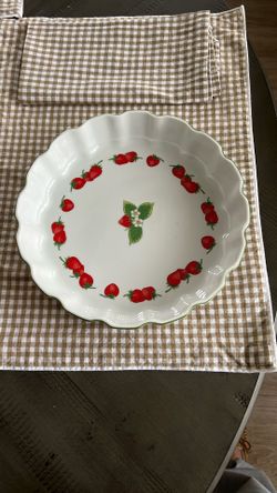 Vintage 70s Portmeirion Summer Strawberry 12”quiche Pie Baking Dish England