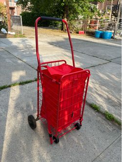 Folding Grocery Cart / Laundry Cart on Wheels – Red