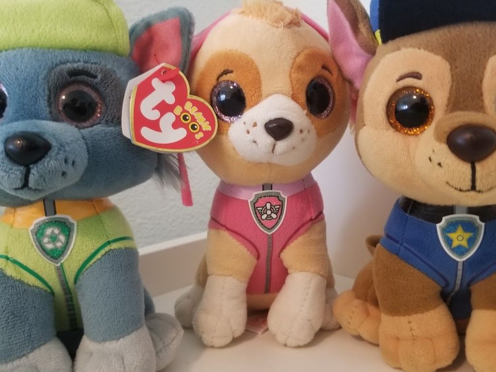 Paw Patrol, Rocky, Skye And Chase Plushies From Ty