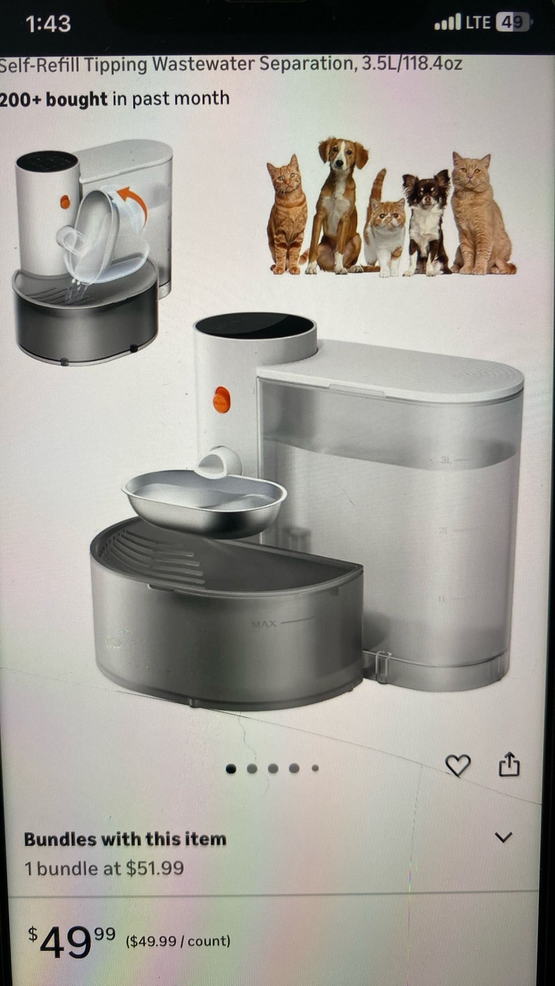 Pet gravity Water Fountain Dog/Cat