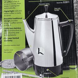 Presto 12 cup stainless steel coffee maker New in damaged/open box