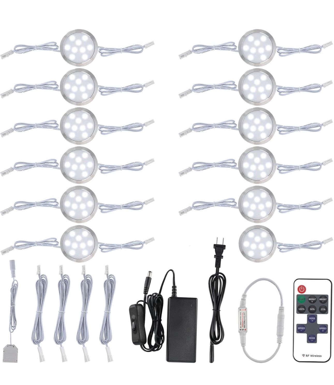 Linkable Under Cabinet LED 12V Dimmable Puck Light with Remote Control 12 Pack