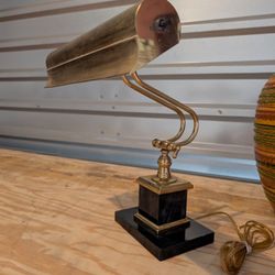 Vintage Mid Century MCM Marble Onyx Brass Desk Table Bankers Lamp