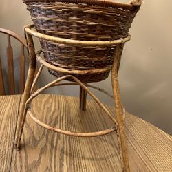 Bamboo Wicker Basket Plant Stand - Measurements In Photos