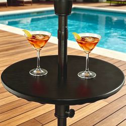 Outdoor Patio Adjustable Umbrella Table Used with Paito Umbrella and Base in Black