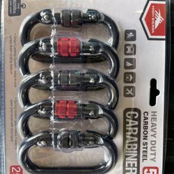 New HIGH SIERRA Heavy Duty CARBON STEEL CARABINERS (5 Pack) Holds 5620 lbs