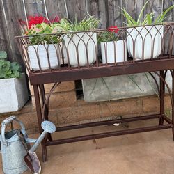 Vintage Large Metal Planter Stand – Architectural Lattice / Shabby Chic Garden / Cottage Vibe