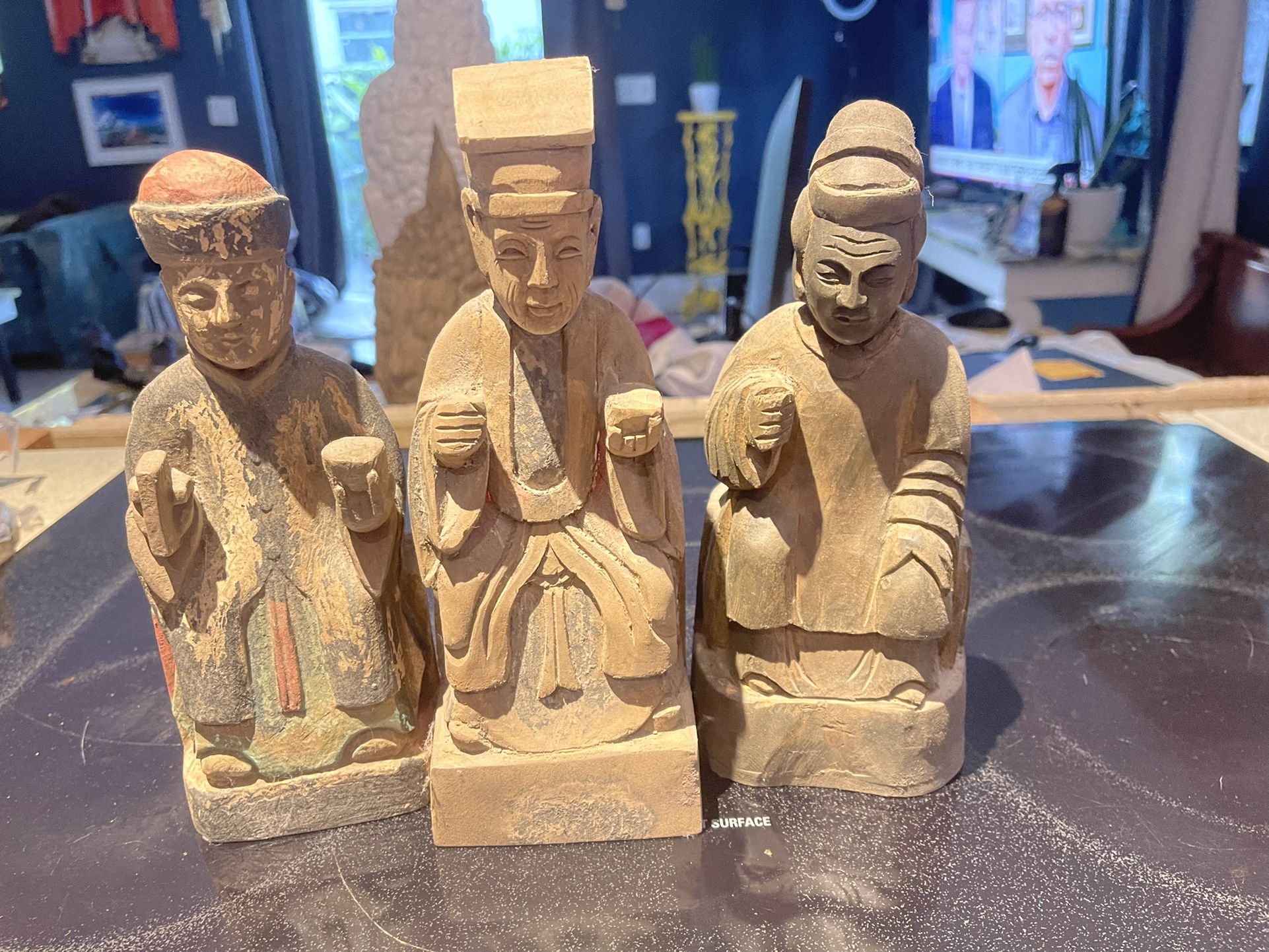 3 Chines Carved Wood Sculptures came Out Of The Versace House