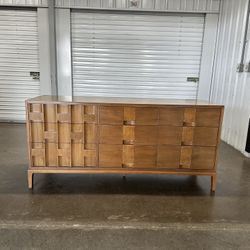 Vintage MCM Solid Wood Brutalist Dresser 