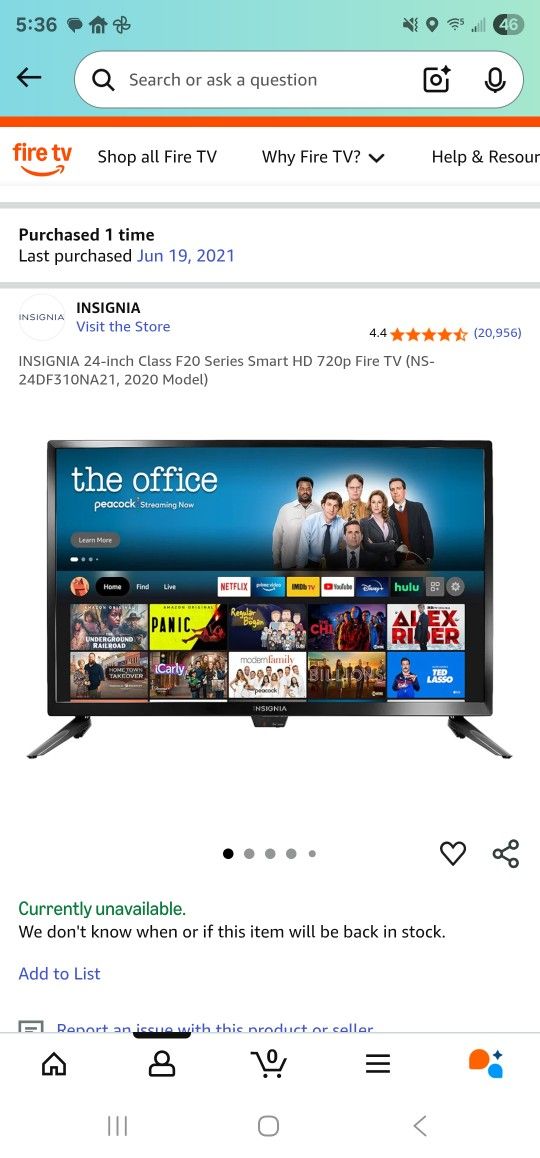 INSIGNIA 24-inch Class F20 Series Smart HD 720p Fire TV (NS-24DF310NA21, 2020 Model)
