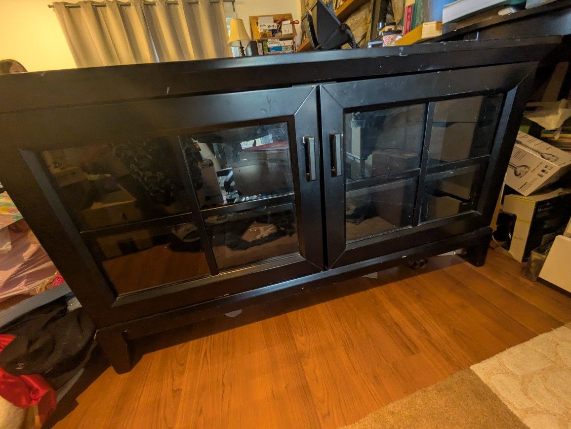 Crate & Barrel Black Corner TV Stand With Storage Doors