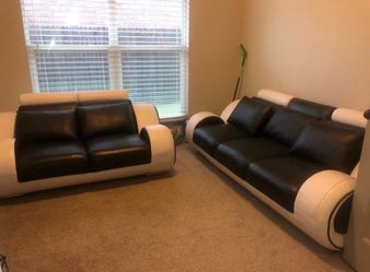 Modern Black & White Leather Sofa Set