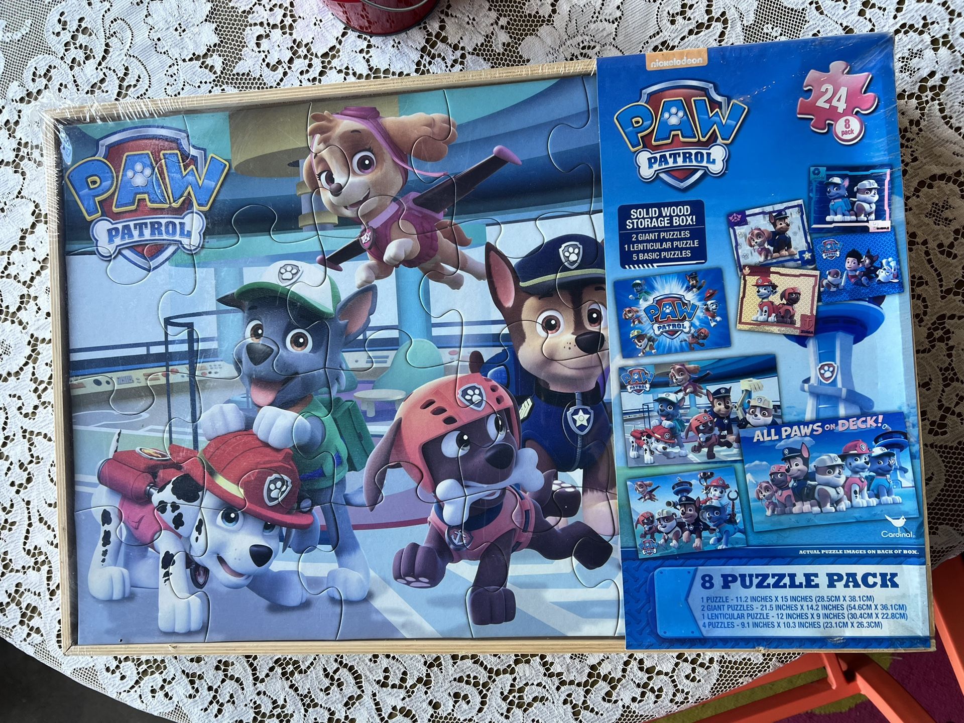 Giant 8-Piece Nickelodeon Paw Patrol Puzzle Pack In Solid Wood Storage Box