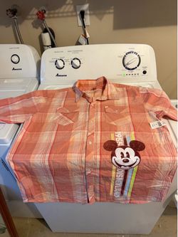 Disney Parks Mickey Mouse Mens Large Short Sleeve Plaid Button Down Shirt L