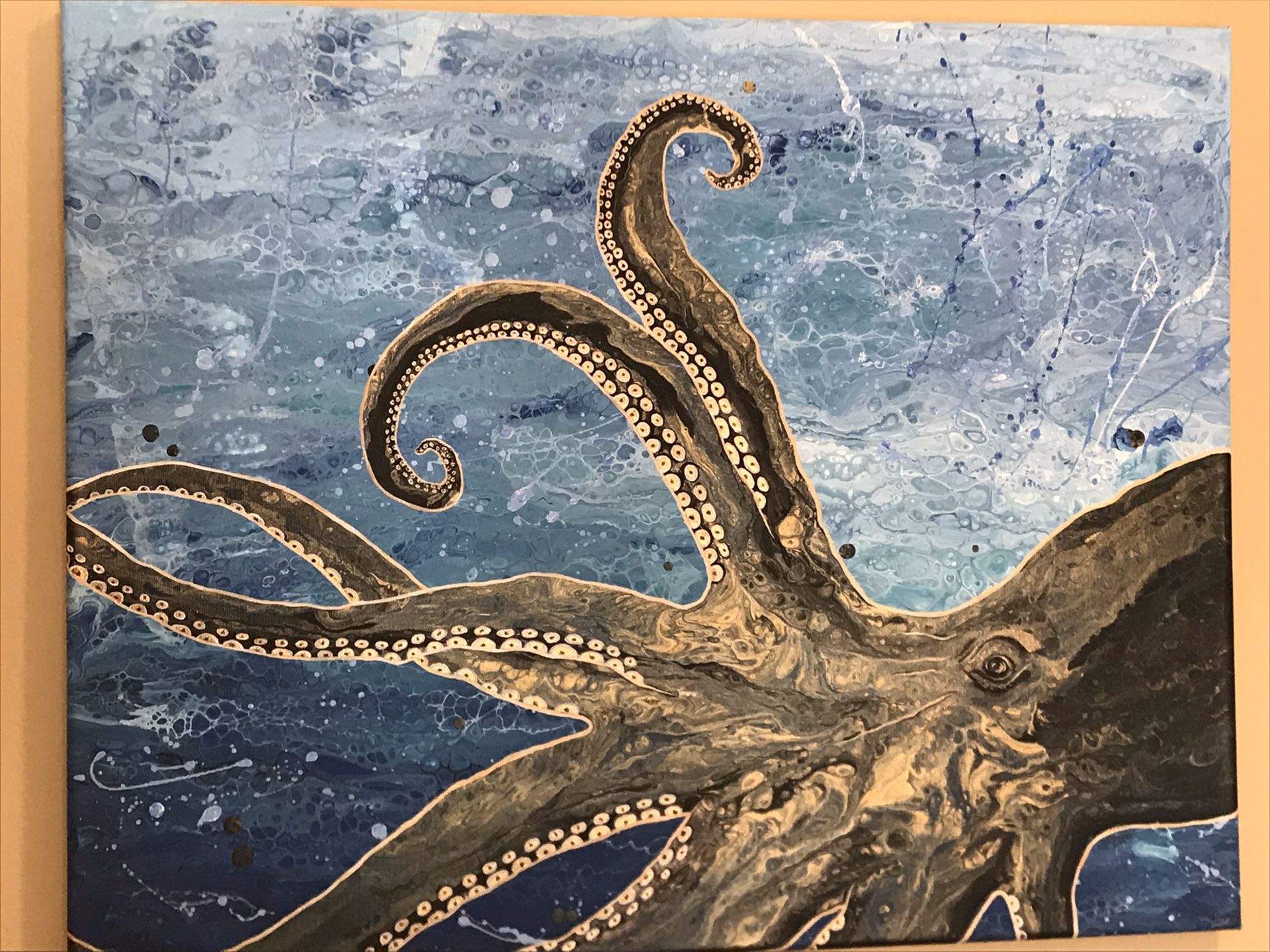 Original octopus painting by artist size 16 x 20”