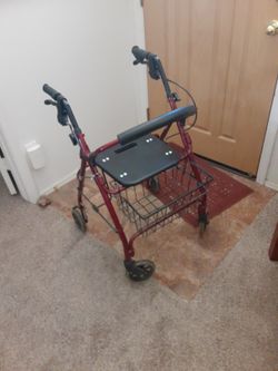 Red WALKER WITH SEAT AND BASKET