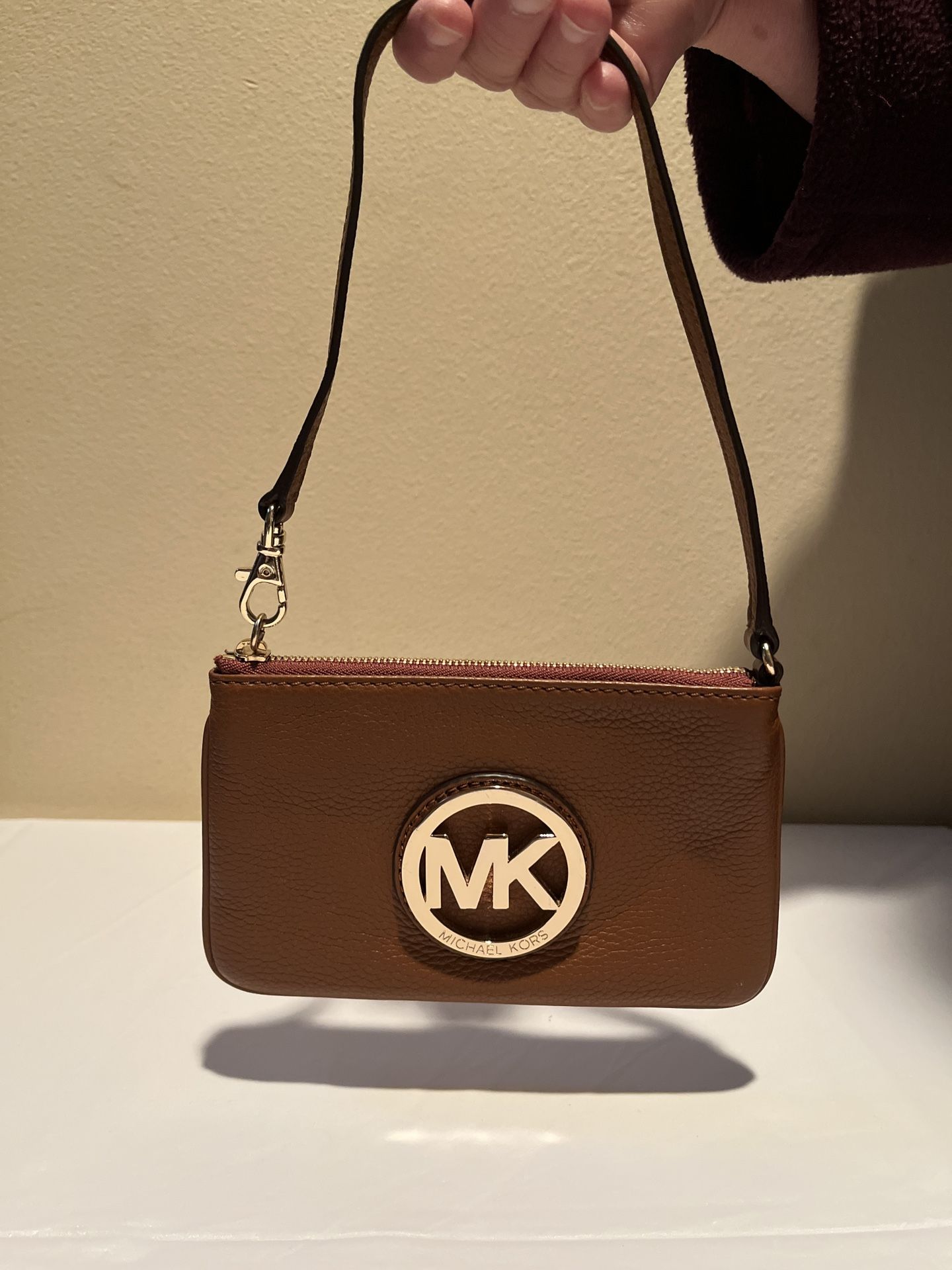 Michael Kors Fulton Brown Pebbled Leather Wristlet 