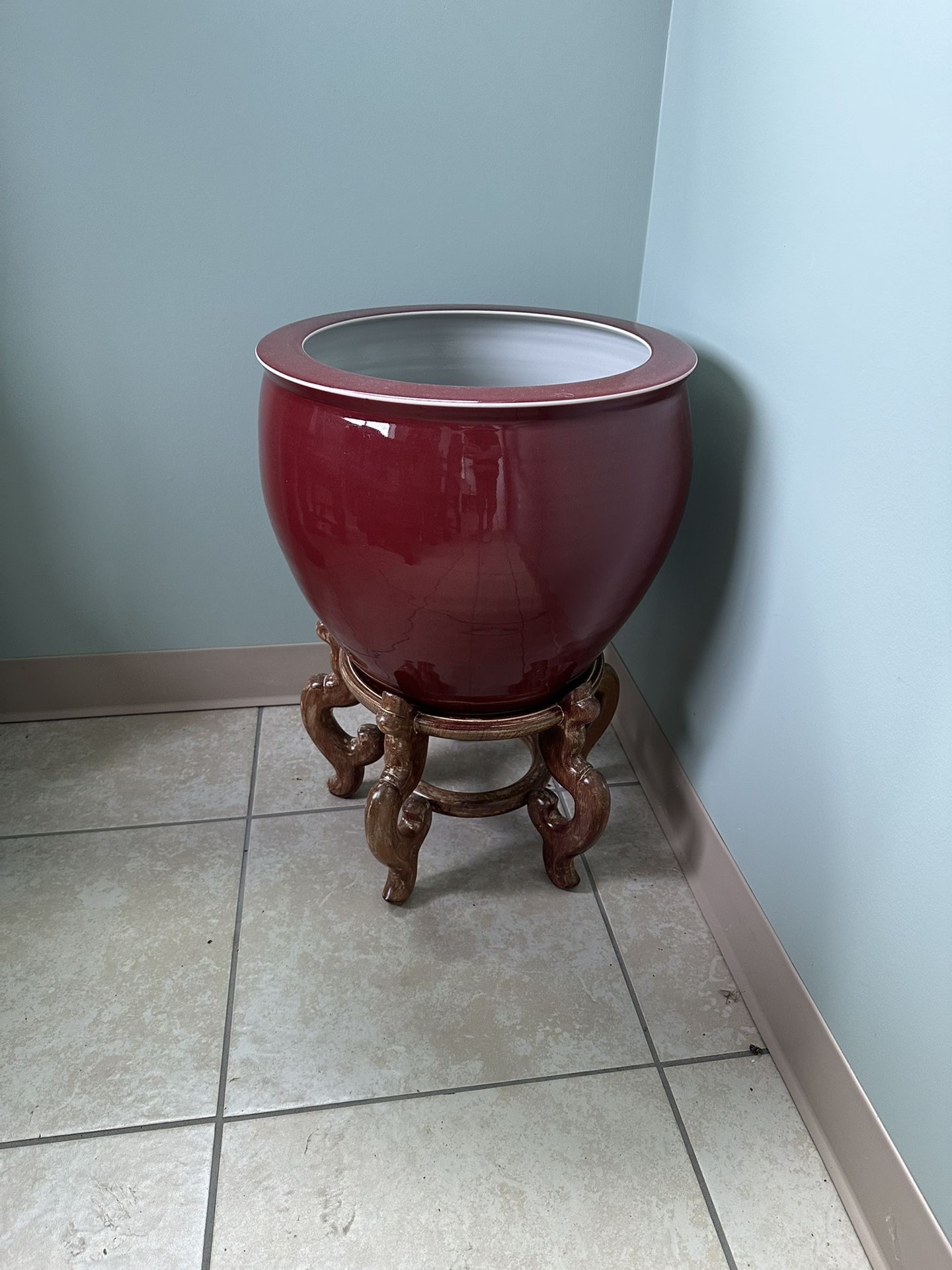 Oxblood Red Chinese Fishbowl Vase