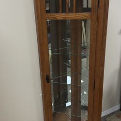 Mission Craftsman Córner Wood Curio Cabinet Tap hinge to Turn on Light 🚚 extra