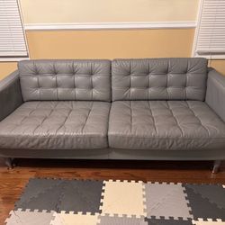 Modern Gray Leather Sofa - Excellent Condition 