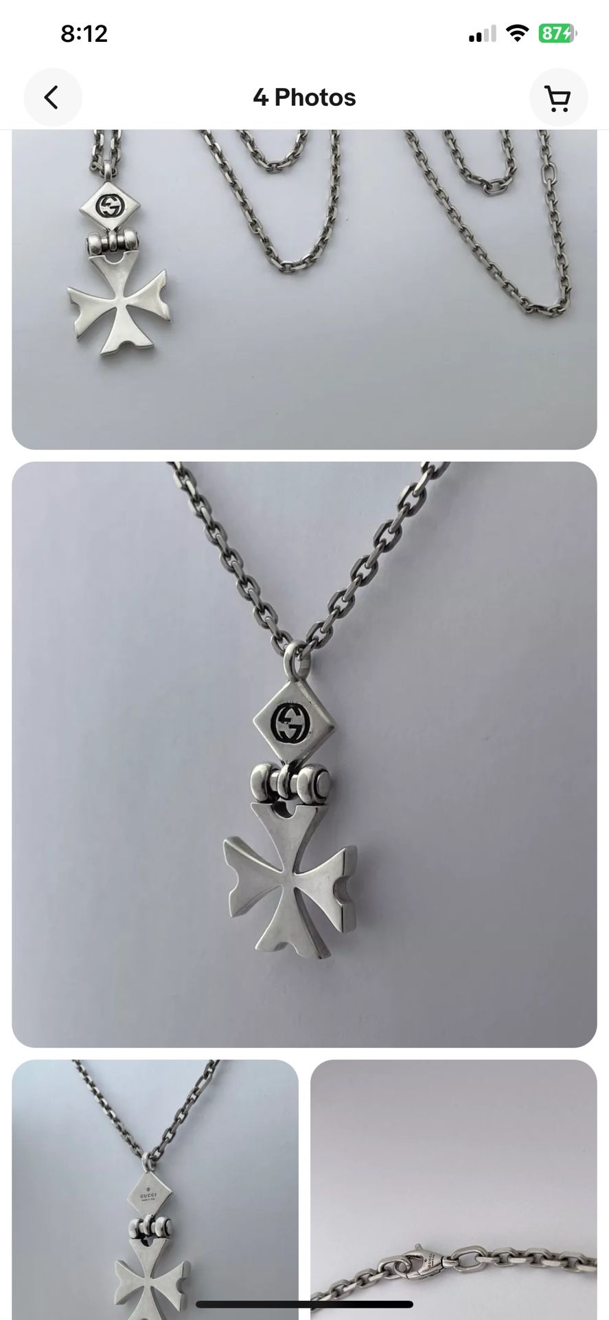 GUCCI Interlocking G Maltese Cross Chain Necklace in Sterling Silver