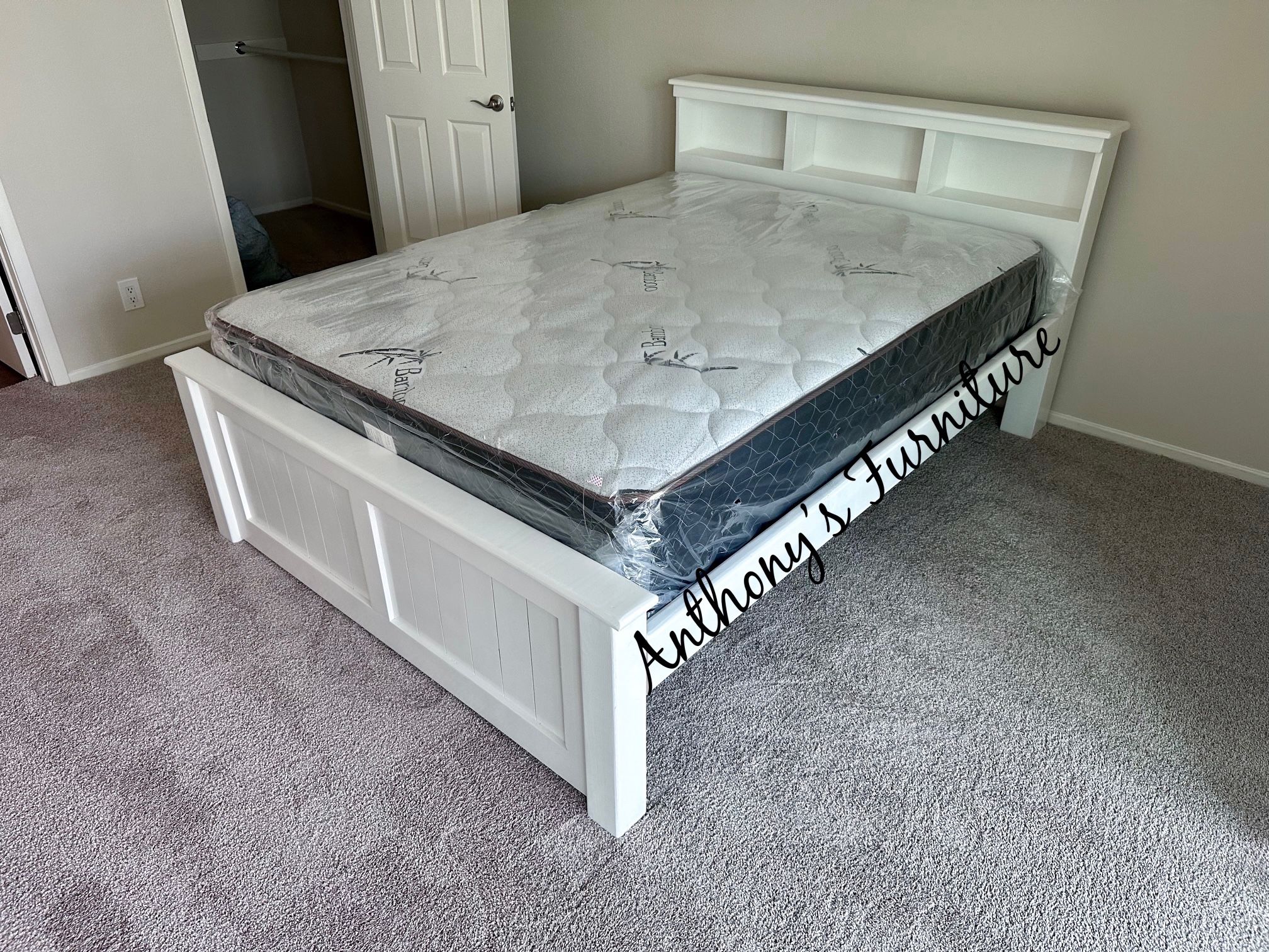 White Queen Bed With Mattress