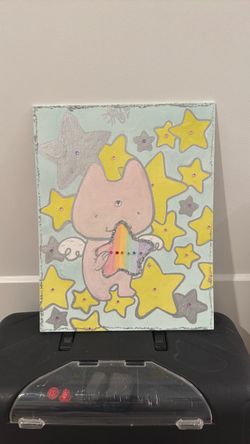 Cat with Stars and Glitter Painting on Canvas