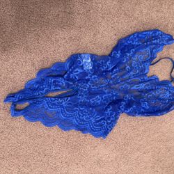 New Large Blue Lace Bodysuit Lingerie 