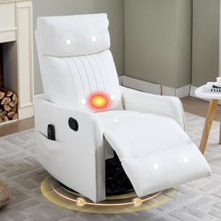 Manual Swivel Rocker Recliner Chair for Adults, Overstuffed Glider Chair for Nursery with Massage and Heat, Living Room Reclining Chair, Faux Leather