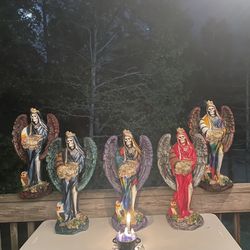 Santa Muerte Statue – 2 Feet Tall – Angel Wings & Abundance Cornucopia