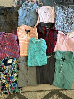 Men’s Medium Shirt Bundle 13 Mixed Name Brands Performance Business Casual Lot Measures size medium for all No stains or tears Some never worn All nam