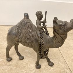 Brass Cast Vintage Moroccan Camel With Rider