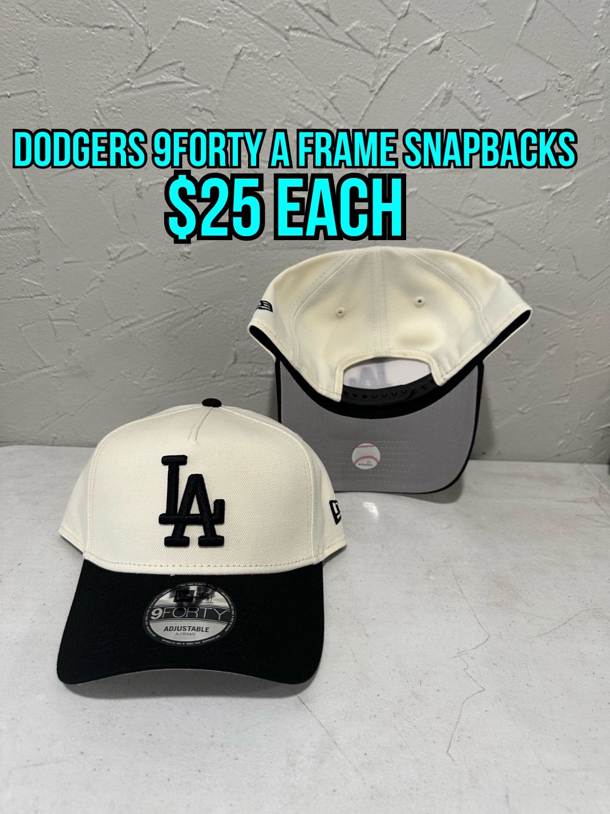 MLB New Era Los Angeles Dodgers Off White Black Brim 9forty A Frame SnapBack Hats
