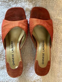 Orange Silk Open-Toe Heels