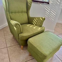 iKea STRANDMON wing chair with Ottoman (Pistachio Green)