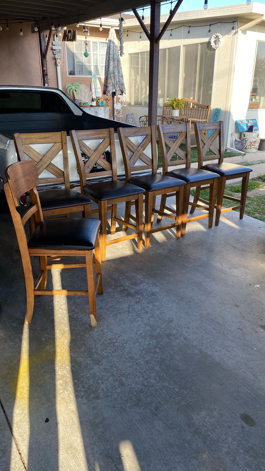 6 Wood & Leather Chairs